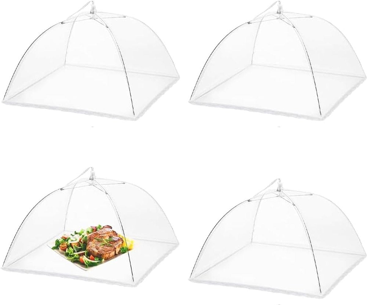 Fly Cover - 4 Pieces - Food Protection Covers - Fly Cover - Foldable - Pop-up Umbrella Net Tent - Cover - Mesh - Mesh Material - Fly Protection - For Food, Fruit, Barbecue - Insect Protection - Perfect Protection - 33*33 cm (12")