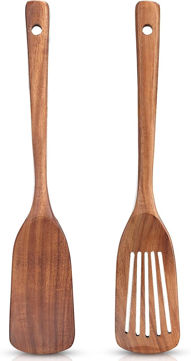 2 pieces - 33*6.5 cm - wooden spatulas - cooking utensil set - wok spatulas - spatula - kitchen utensils - flat wok pancake spatula - kitchen accessories - non-stick pan - brown