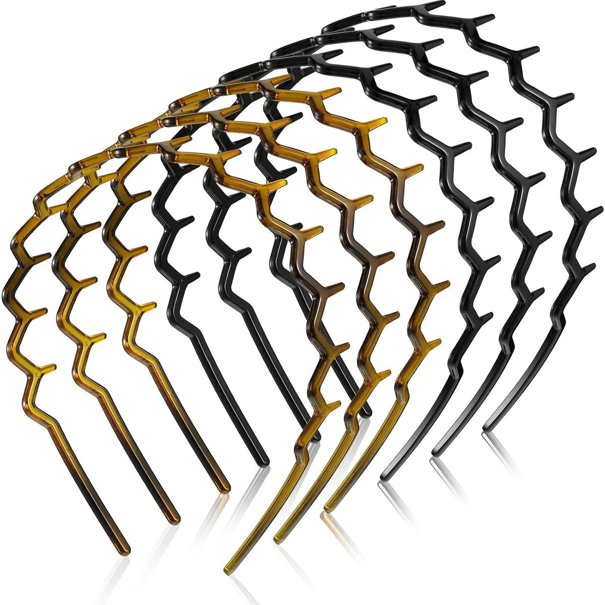 Pieces Zigzag Headbands - Women's Hairbands - for thick curly hair - plastic shark tooth combs - Hair Accessories - sawtooth headbands - plastic wavy tooth headbands - for men and women - black, brown