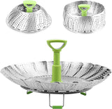 Vegetable steamer - Steamer basket - Stainless steel steamer - Fits all pans - Retractable - Adjustable - Foldable steam liner - With telescopic handle - silver