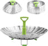 Vegetable steamer - Steamer basket - Stainless steel steamer - Fits all pans - Retractable - Adjustable - Foldable steam liner - With telescopic handle - silver