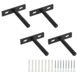 4 pieces - concealed floating shelf brackets - 3 inch - silver - shelves - floating shelf support brackets - steel - wall mounting - screws and plugs included - T-brackets for shelves - for floating wooden shelves - black - 76 mm