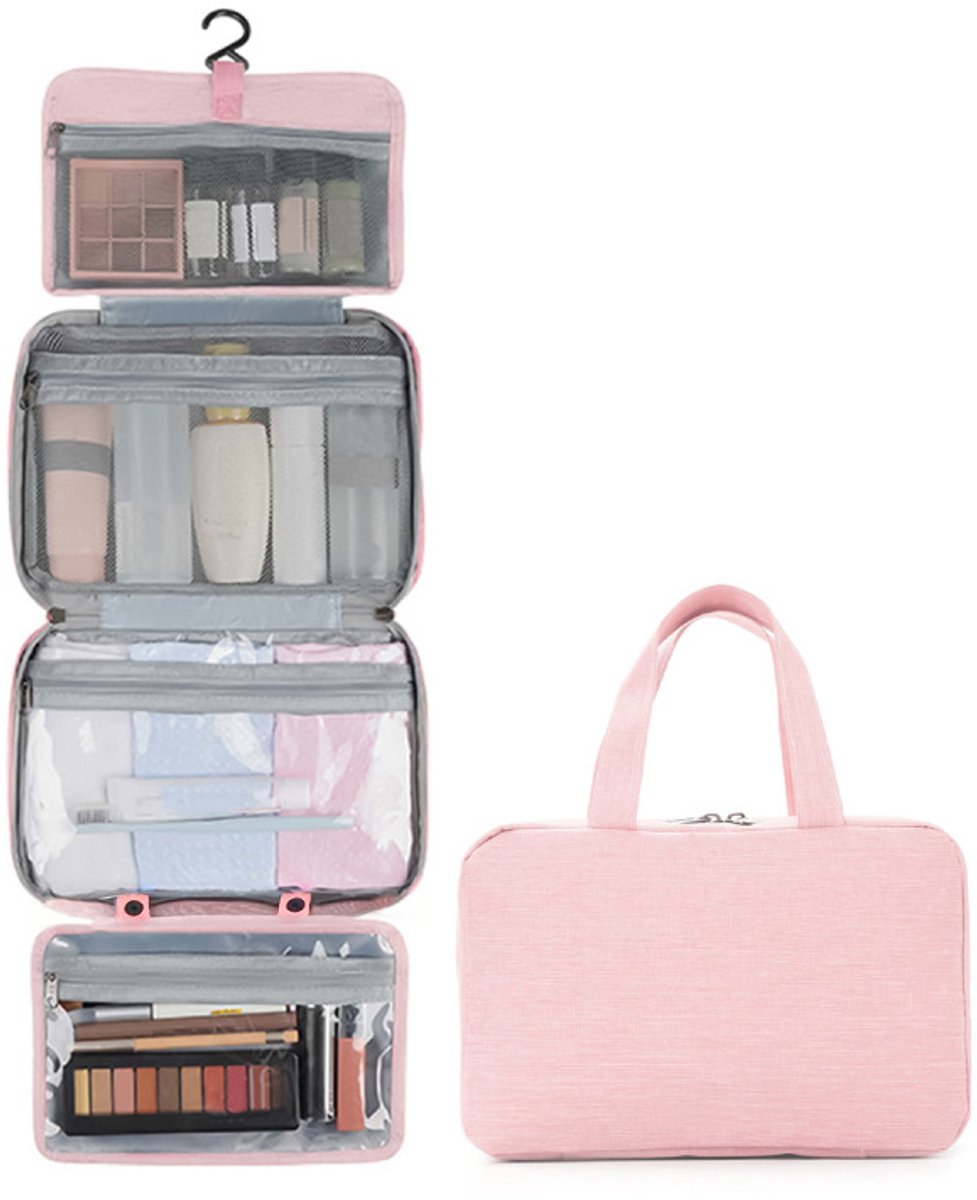 Toiletry bag - Portable hanging toiletry bag - foldable travel toiletry bag - large foldable travel bag - travel makeup bag - storage bag - with 4 compartments - waterproof toiletry bag - unisex - for vacation, shower, camping and travel - 27*18*8 cm - pi