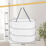 Herb Drying Rack - 40*60cm - 3-tier hanging herb drying net - Drying rack - Drying net - food drying net - hanging mesh net - plant drying rack - with zippers - foldable drying net - for buds, meat, herbs, vegetables, plants, fruit, clothing - white