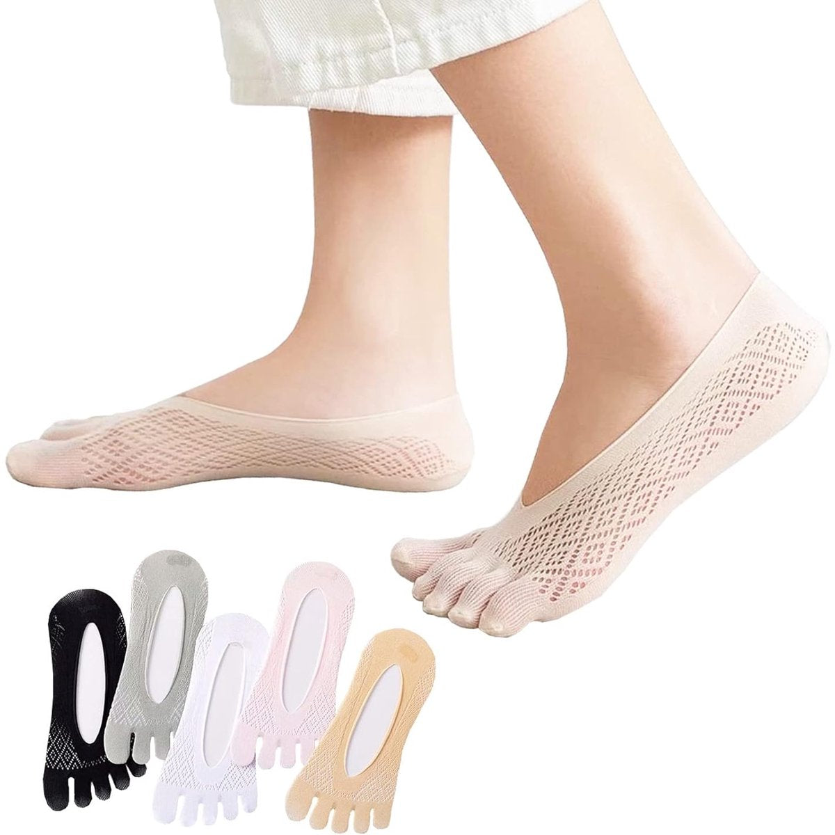 5 pairs of socks to align toe socks - Breathable - Toe socks - For bunions - Women's - Orthopedic compression toe socks for women - Invisible low five-toe socks - Yoga Socks - Comfortable Socks
