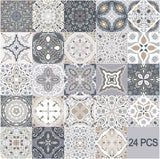 24 Pieces PVC Mosaic Tile Sticker - 10x10 cm - Adhesive Tiles - Moroccan Wall Tile - Waterproof Wallpaper - Decorative Film Furniture Film - Self-Adhesive Tiles - for Kitchen, Cabinet, Furniture, Table - Decorative Sticker Tiles - Adhesive Film Tile Stick