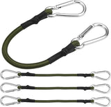 pieces - Elastic cord - with carabiner - 30 cm - Elastic luggage rope - Elastic bands - Luggage straps - Tie-down straps - Expander rope - Bungee cords - Carabiner elastic rope - for camping, sailing, tents, luggage, cars - green