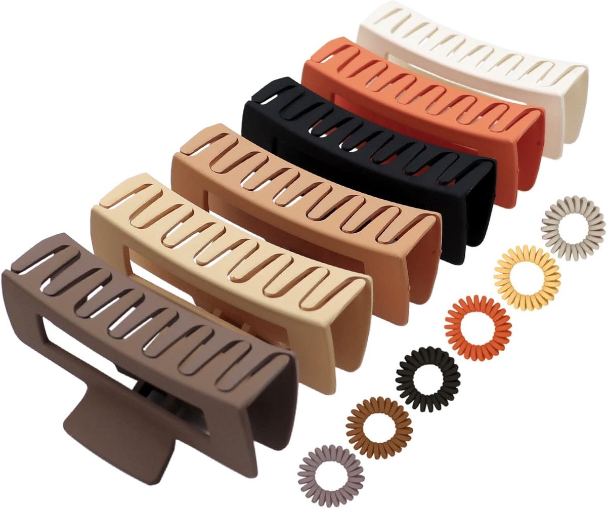 Set of 6 large hair clips for women - hair clips - banana clips - hair clamps - for adults - rectangular hair clips - large - six different colors - B