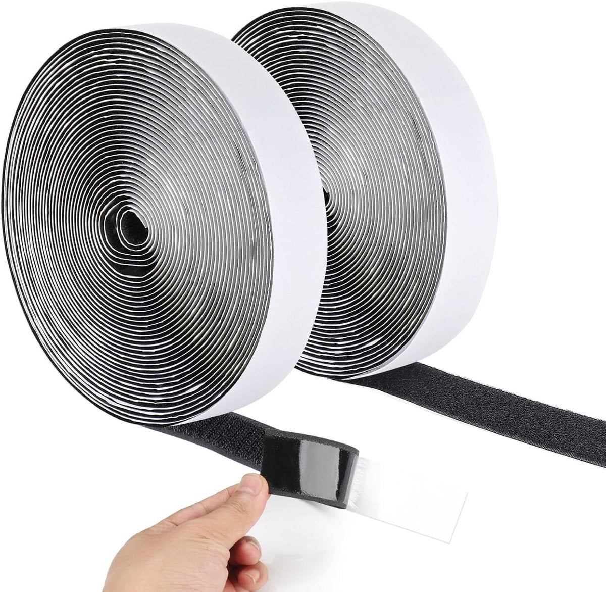 20 mm*10 m - Velcro - self-adhesive tape - reusable tape - nylon fastening strip - strong adhesive strips - with strong adhesive on the back - for sewing, crafting and DIY applications - Indoor and outdoor use - black