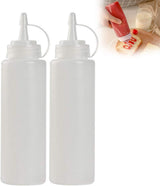 Dispensing bottle - 2 pieces - Squeeze bottle - 300 ml - sauce bottle - Squeeze Squirt Seasoning Bottles with Cap - sauce bottles - Transparent Plastic - for Ketchup Salad dressing Mustard Olive oil - Squeeze seasoning bottles - Garnish bottle - Transpare