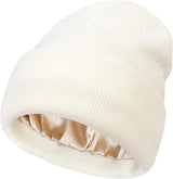 Hat - Knitted hat - Winter hat - Warm hat - Hat with satin lining - warm winter hat - knitted winter hat with fold-over brim - silk lining - soft knitted hat - warm and comfortable - for women and men - white