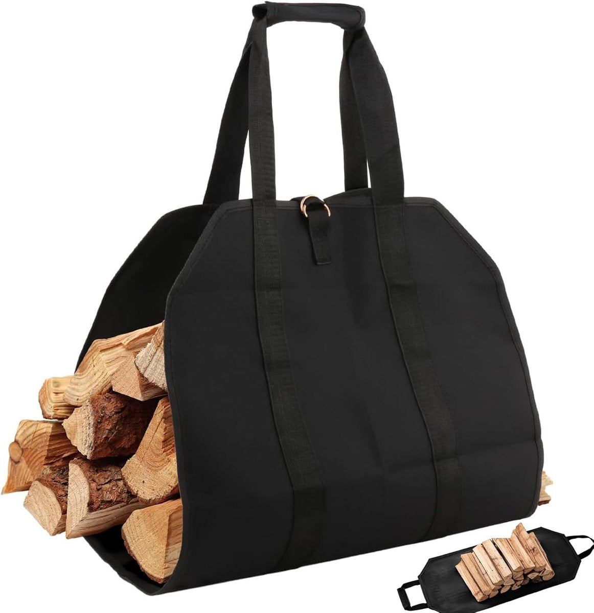 Firewood bag - Firewood sack - Firewood bag - Firewood carrying bag - Firewood carrying bag - Outdoor camping wood bag - large waterproof carrying bag - with non-slip handles - storage bag - firewood storage - for wood stoves and camping - 46*98 cm - blac