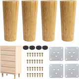 4 pieces - 15 cm - Furniture legs - Table legs - wooden furniture legs - solid tapered wooden table legs - replacement sofa legs - with screws and anti-slip protector - for TV cabinet, wardrobe, sofa, armchair, bed - brown