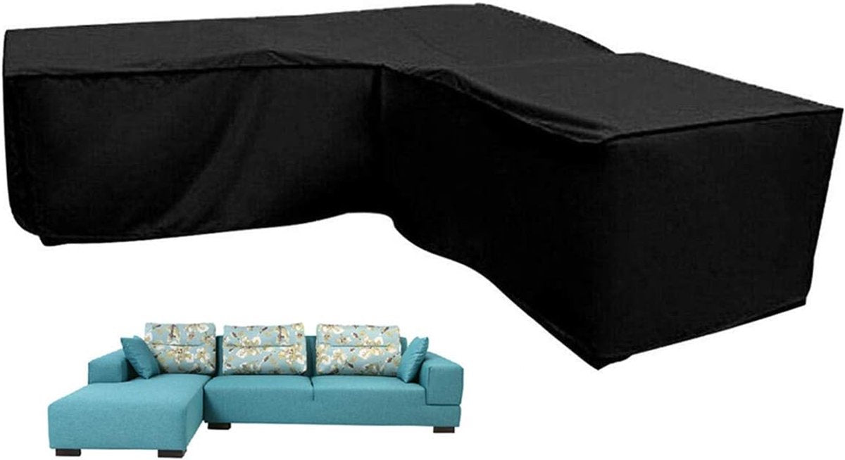 L-shaped garden bench cover - Garden furniture cover - L-shaped garden furniture protective cover with drawstrings at the bottom - Protective cover for L-shaped lounge set - Weatherproof - 210D L-shaped garden furniture tarpaulin - Black - 286 × 222 × 82c