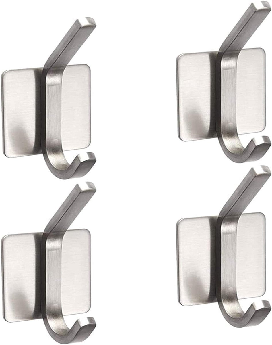 4 pieces - 8*4.5*3.5 cm - Stainless steel hook - self-adhesive towel hooks - Towel hook - Self-adhesive hook - Square hook - adhesive hooks - adhesive wall hooks - towel hooks - for bathroom, kitchen, home and office - silver
