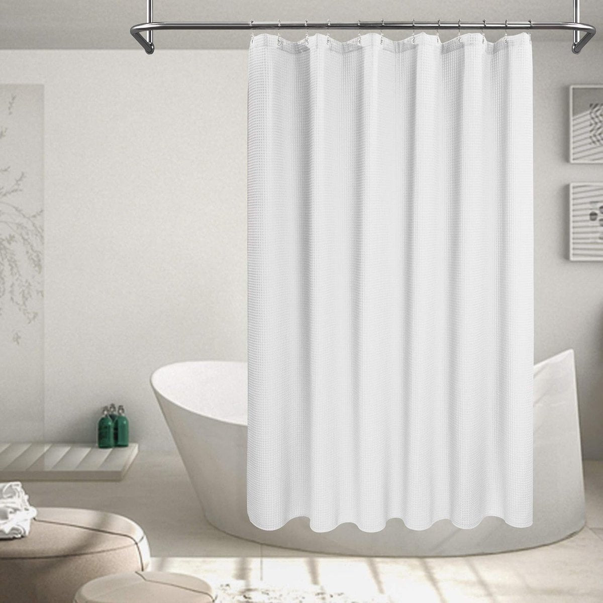 Waffle Weave Shower Curtain - Shower Curtain - Window Curtain - Fabric shower curtain for bathroom - Raised fabric - Waterproof - Washable - Suitable for bathroom, bedroom - White - 150 × 180 CM