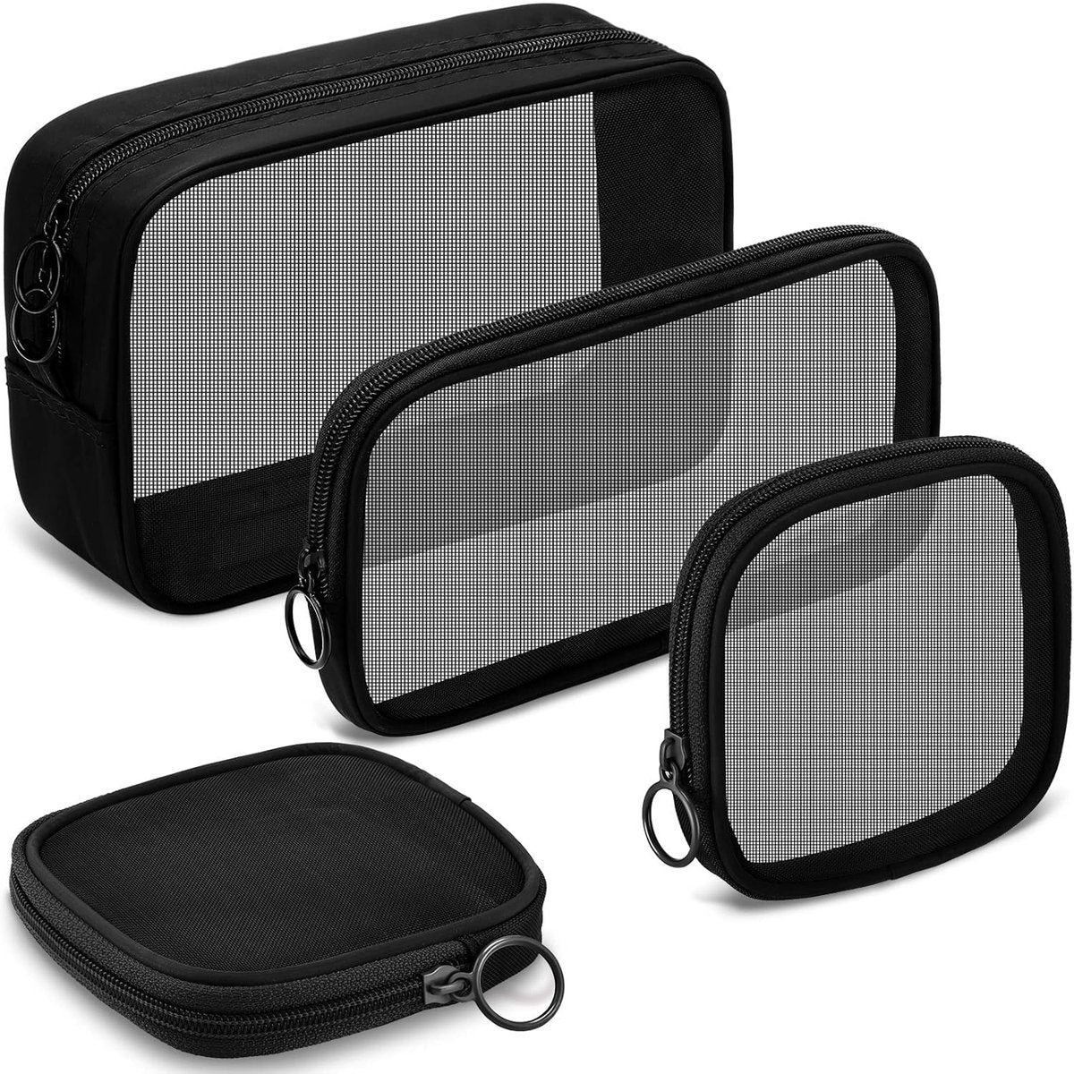 4 pieces - Cosmetic bag - Travel toiletry bag - Storage bag - mesh cosmetic bag - travel bag with zipper - mini makeup bag - for daily accessories - for travel and daily use - small, large, medium - black