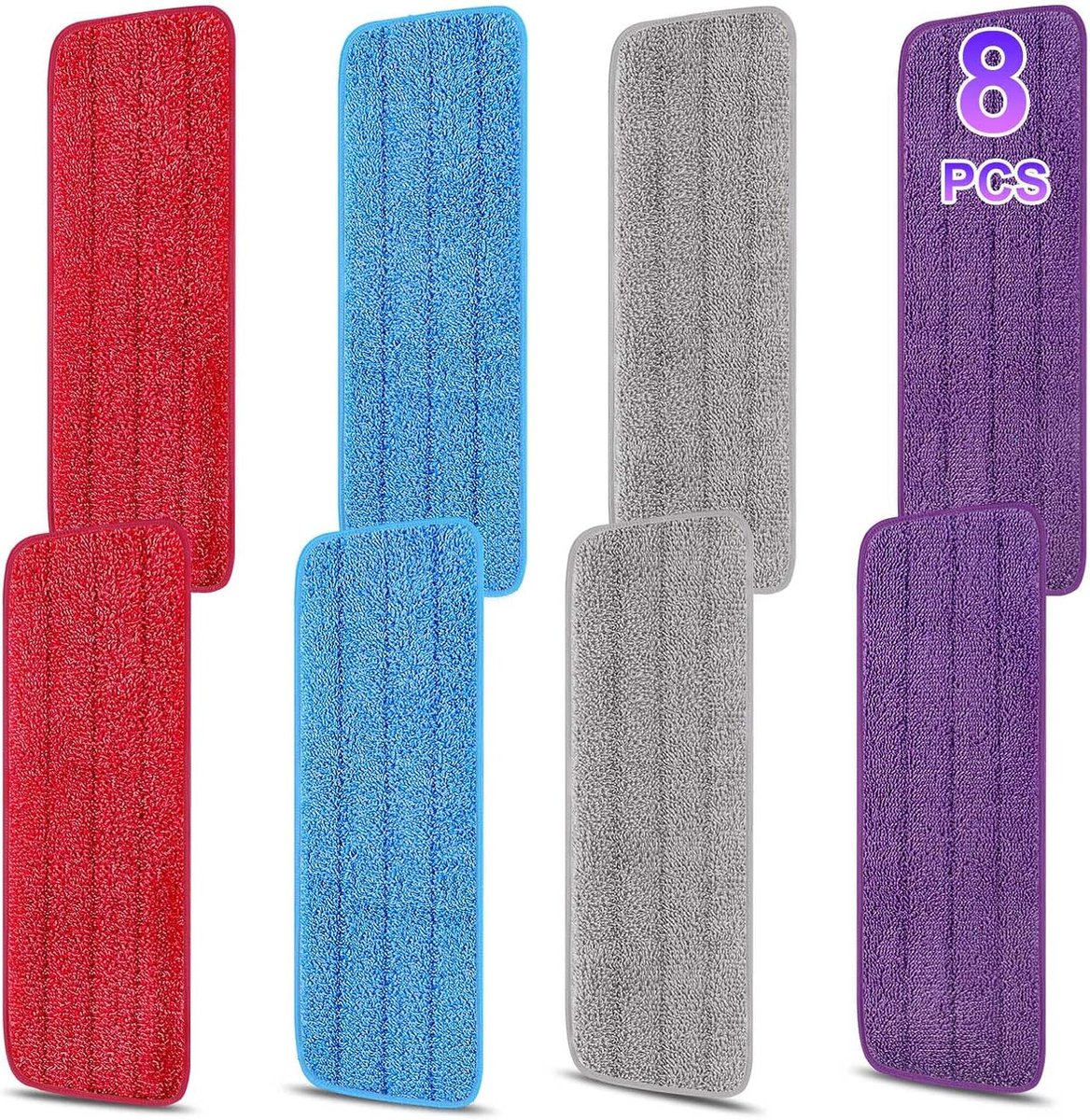 8 Pack 16.5 inch reusable mop pads Microfiber spray mop replacement heads - mop head replacement Suitable for wet/dry mopping compatible with Bona floor care system (4 colors of mops)