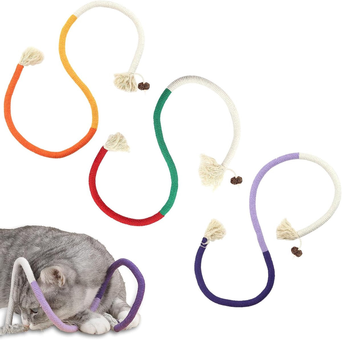 3 pieces - Cat toys - Cotton cat toy leash - play rope - Chew toys for cats - cat toys for teething - interactive toys - safe and soft cotton - dental care for adult kittens - 70 cm
