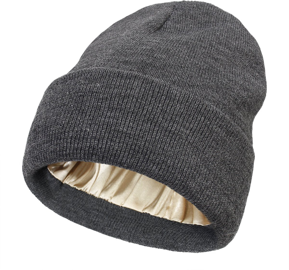 Hat - Knitted hat - Winter hat - Warm hat - Hat with satin lining - warm winter hat - knitted winter hat with fold-over brim - silk lining - soft knitted hat - warm and comfortable - for men and women - grey