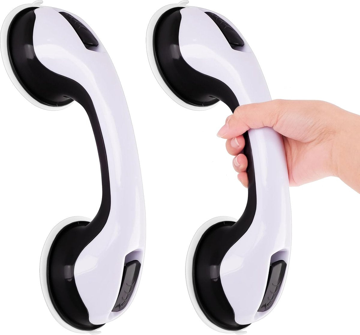 Set of 2 suction cup grab bars - Shower safety grab bars with suction cups - Extra handle - No drilling required - Safety grab bars - Suitable for the elderly and disabled - Shower holder - White Black