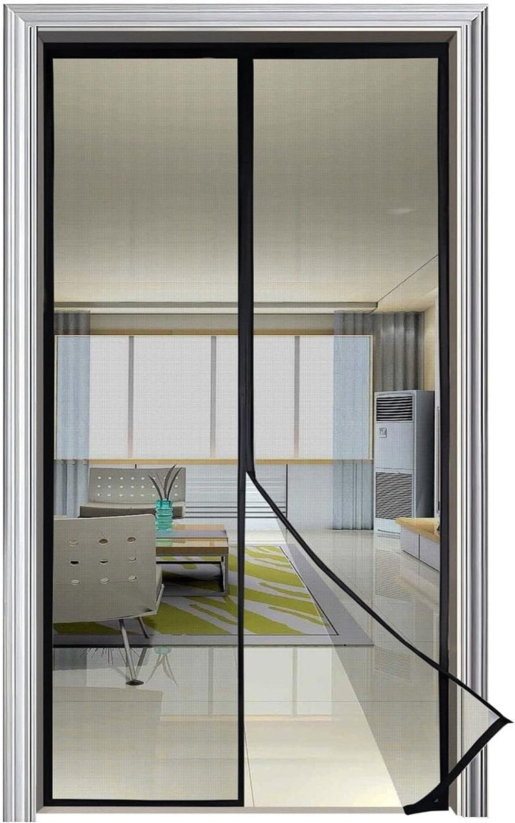 Magnetic insect screen for doors and windows - Insect screen - with tension straps - with magnetic curtain - Mosquito-repellent - for hallways, doors, windows, and patios - Easy to install - Black - 100 x 210 cm