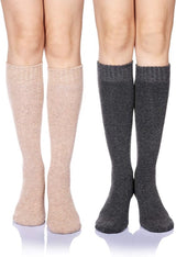2 Pairs Cotton Knee Socks - Winter Knee Socks Warm Long Boots - Women's Winter Knitted Overknee Socks - Soft Knitted Thermal Cotton Long Socks - Women's Warm Socks - Warm Knee Socks