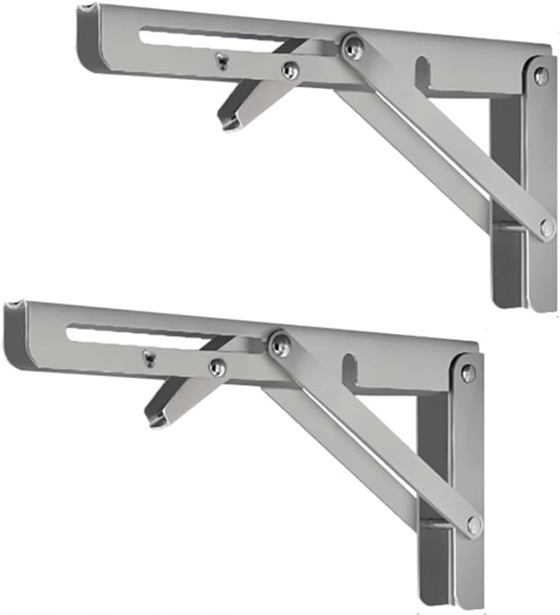 2 pieces - Stainless steel foldable shelf brackets - Support frame - Robust stainless steel foldable shelf brackets for work tables - Space-saving - DIY brackets - 25 cm/10 inches