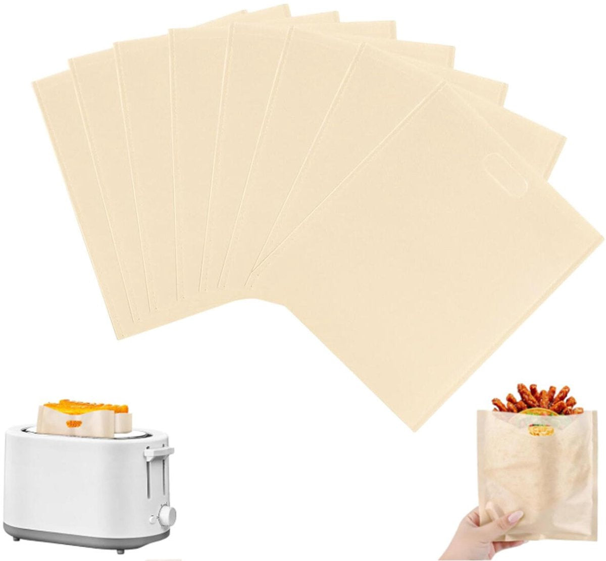 8 pieces - Toaster bags - non-stick toaster bags - non-stick coating - reusable toaster bags - with Teflon coating - washable - for toasters and microwaves - for sandwiches, paninis and snacks - 16*16.5 cm