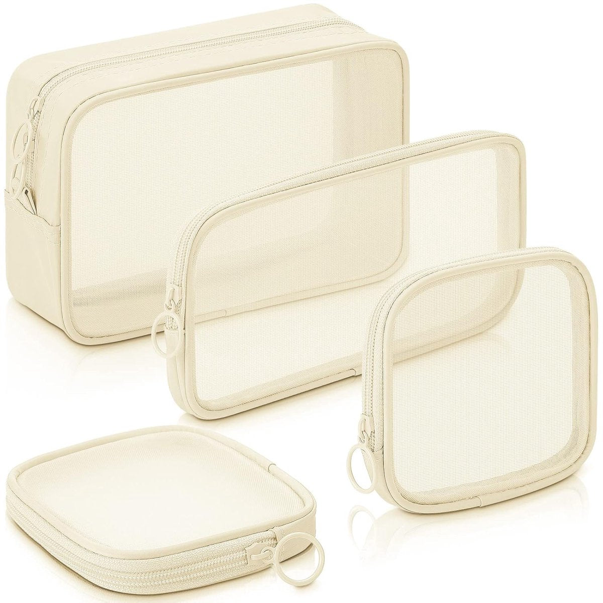 4 pieces - Cosmetic bag - Travel toiletry bag - Storage bag - mesh cosmetic bag - travel bag with zipper - mini makeup bag - for daily accessories - for travel and daily use - small, large, medium - beige