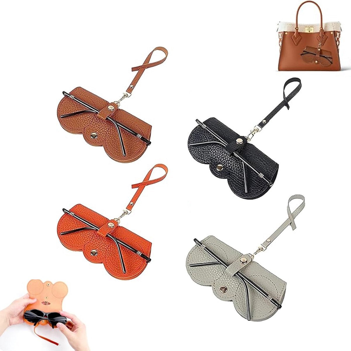 pieces - leather sunglasses bag - soft leather glasses case - portable glasses case - fashionable glasses case - ultra-thin anti-scratch case - travel glasses protective case - sunglasses organizer with snap closure, wrist strap - for women and men