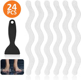 24 pieces - anti-slip stickers - 18*1.3cm - S-shape - anti-slip bath stickers - anti-slip shower stickers - shower stickers - safety strips for baths - for stairs, showers and slippery surfaces - with scraper - transparent