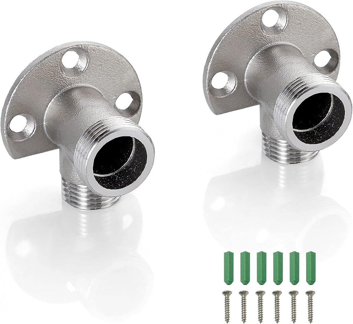 2 pieces - installation set for exposed bath taps - stainless steel wall-mounted tap adapter - tap installation kit - tap accessories - bathroom accessories - metal fixture - with screws - silver