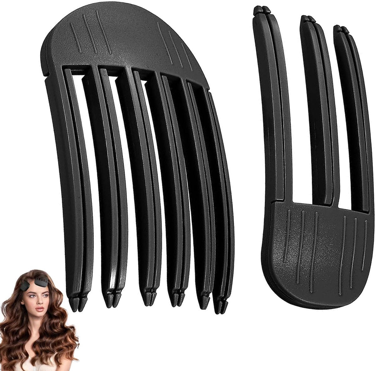 Set of 2 volumizing hair clips - Hair clip - Fluffy Bangs hair curlers - Traceless hair clips - For voluminous hair roots and high crown hairstyles - Black