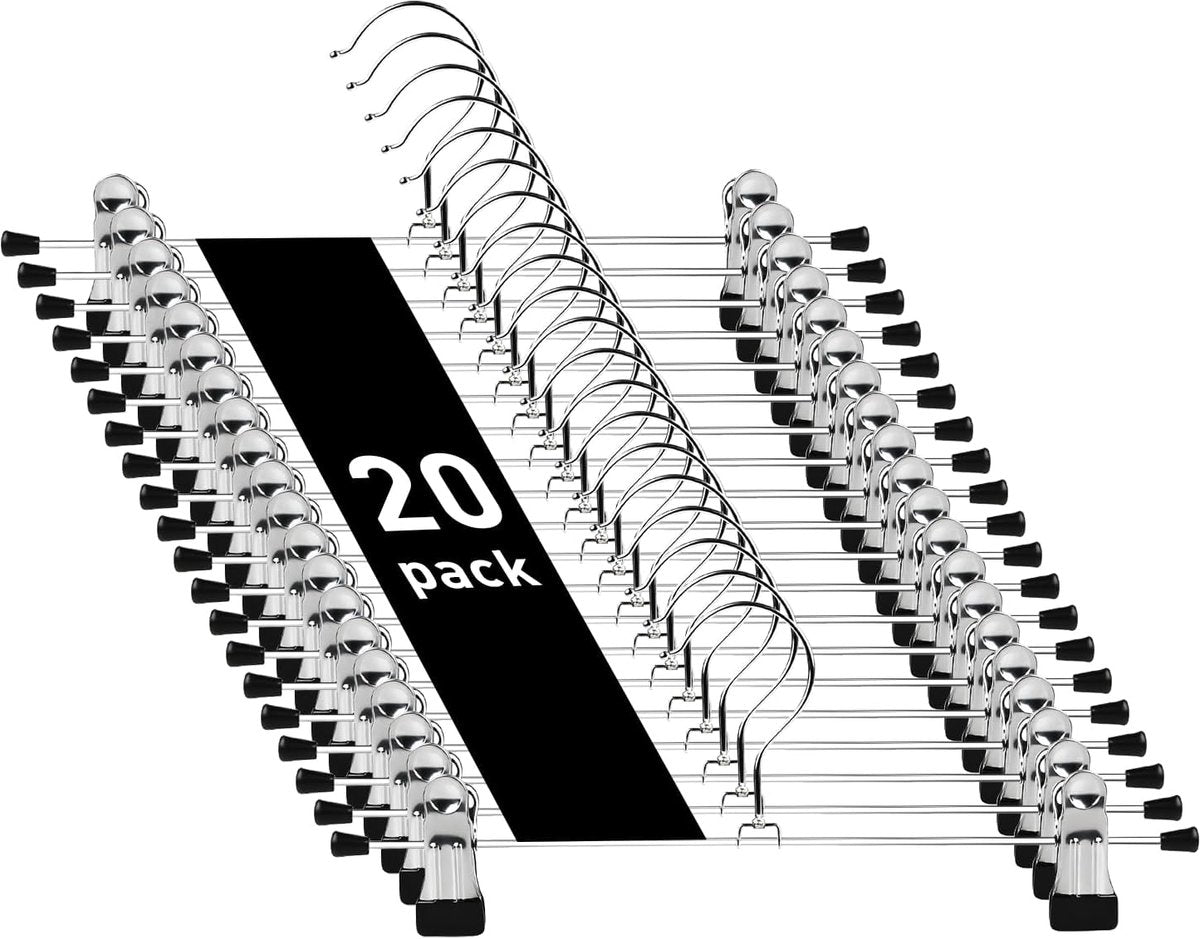 Clothes Hangers - 20 Pieces - Trouser Hangers - Trouser Hangers with Clips - Garment Hangers - Skirt Hangers - Non-Slip Hanger with Clips - Clothes Rack/Coat Rack/Jacket/Trouser Hanger - Space-Saving - Adjustable Clip Hangers - For Trousers Skirts Socks U