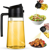 2-in-1 - Oil spray bottle - olive oil dispenser bottle - 470 ml - Olive oil sprayer - oil container - oil bottle - oil spray bottle - oil dispenser - oil atomizer - glass oil spray - kitchen utensil - spray and pour - for kitchen, BBQ, barbecue - black