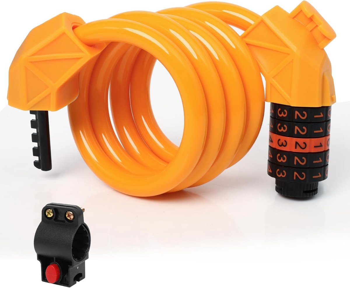 Bicycle lock - Bicycle chain lock - Anti-theft bicycle lock - 1.1m*11mm - Combination lock - Cable lock - Lock - with 5-digit code - Includes shackle - High security - Resettable lock - bicycle accessories - for bicycles, tricycles and scooters - orange