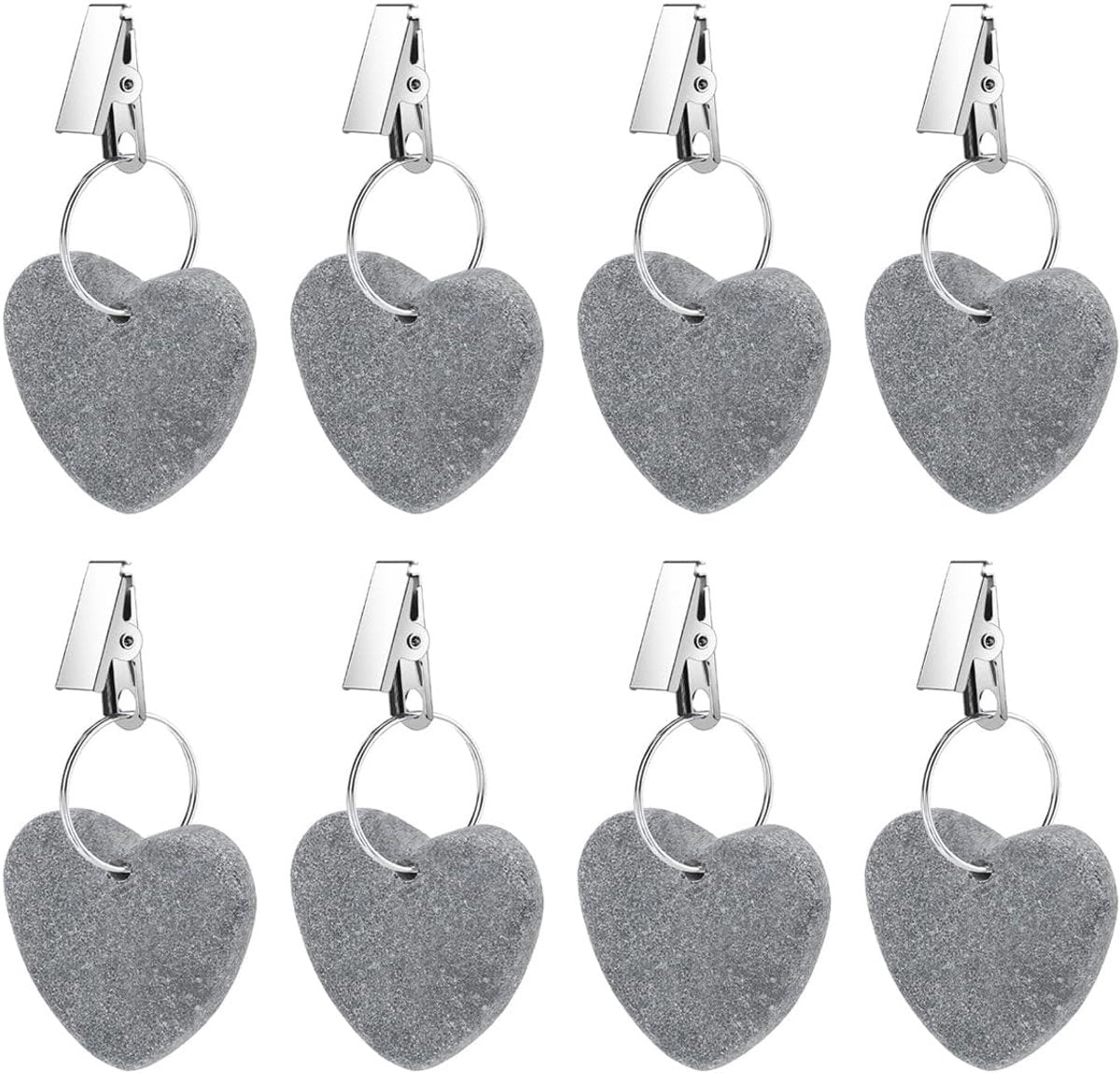 8-pack - Heart-shaped grey tablecloth weights with metal clip - Tablecloth stand and hanger stone