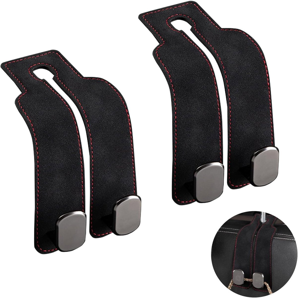 pieces - 17*4.5*8.5 cm - car headrest hooks - multifunctional leather car seat organizer - hook for the car backrest - car interior accessories - for bags, wallets, umbrellas - black