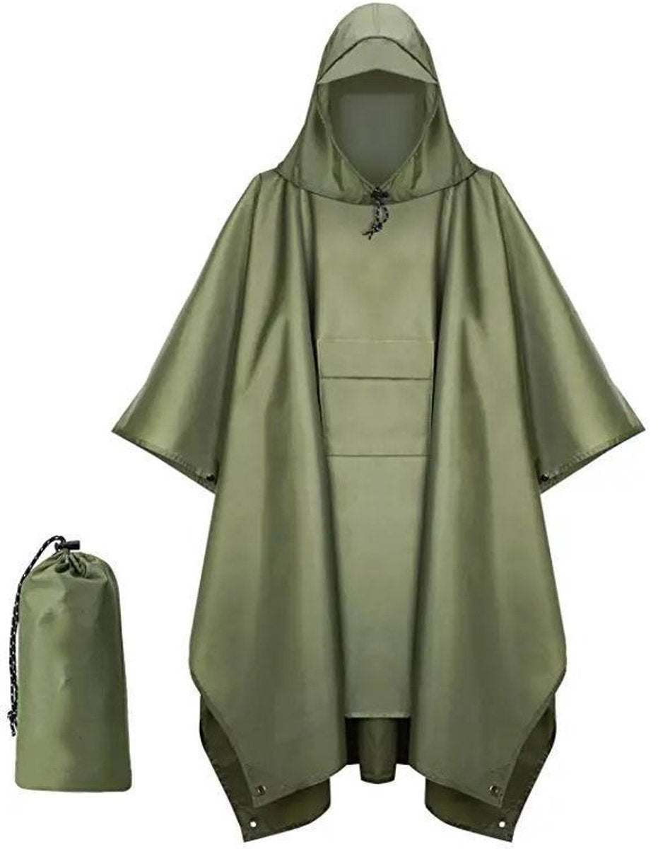 Poncho - Raincoat - 210*140cm - multifunctional waterproof rain poncho - Waterproof Rain Poncho - Cycling Poncho - reusable - raincoat with hood - rain poncho with chest pocket - with storage bag - for travel, hiking, camping, fishing - green