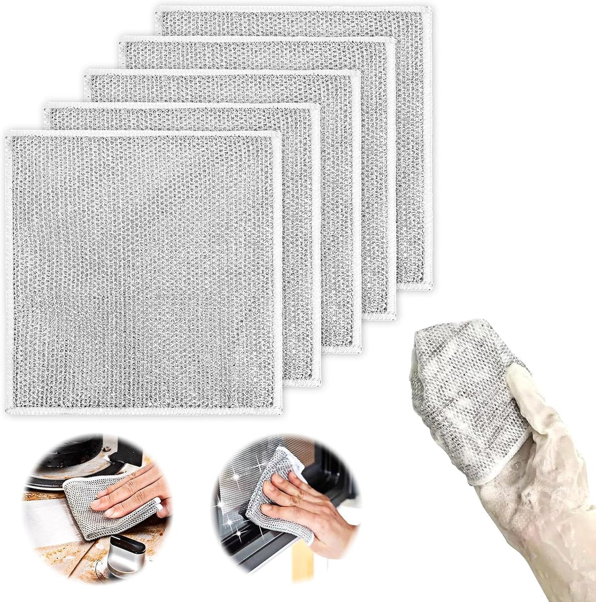 Multifunctional wire dishcloths (5 pieces) - Wire dishcloths - wire dishcloth - multifunctional anti-scratch dishcloths - Dishcloth - reusable anti-scratch - double-layer washable cleaning cloth - Window cloths - 20*20 cm