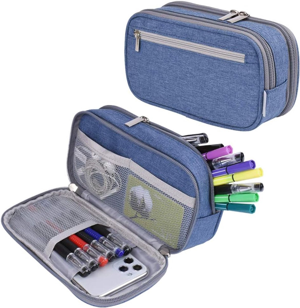 Large Pencil Case - Pencil Bag for Children and Adults - Large Case - Pencil Case - Storage Box - Desk Organizer - School Pencil Case - Multifunctional Pen Bag - Pencil Case - Pen Pocket - High Volume - for Boys and Girls - Blue