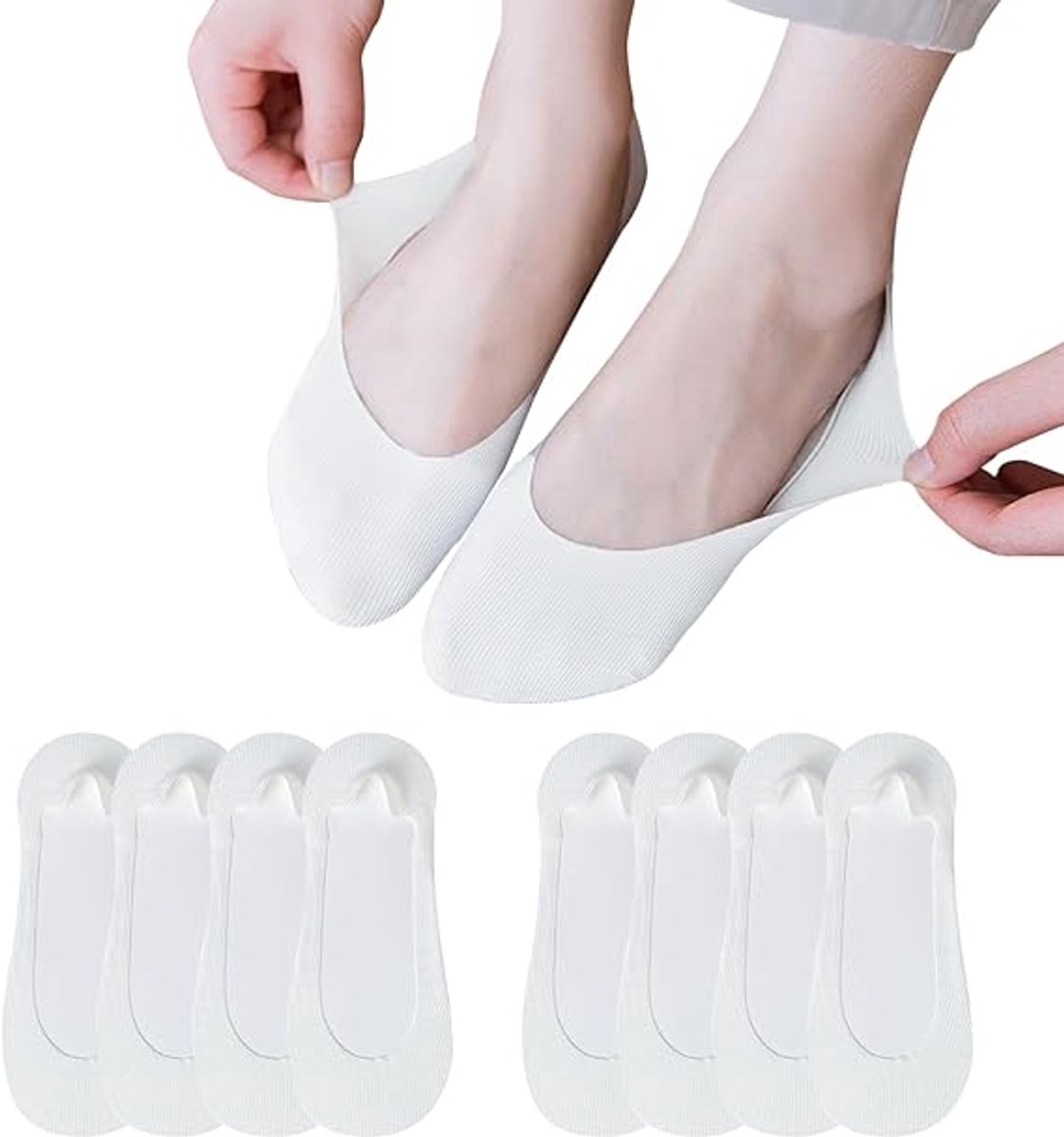 8 Pairs - Socks - Invisible Socks for Women - No Show Socks for Women for Flat Shoes - Anti-Slip - Invisible - Ultra Low Lining Socks - Hidden Thin Socks - Silicone Foot Protector - White