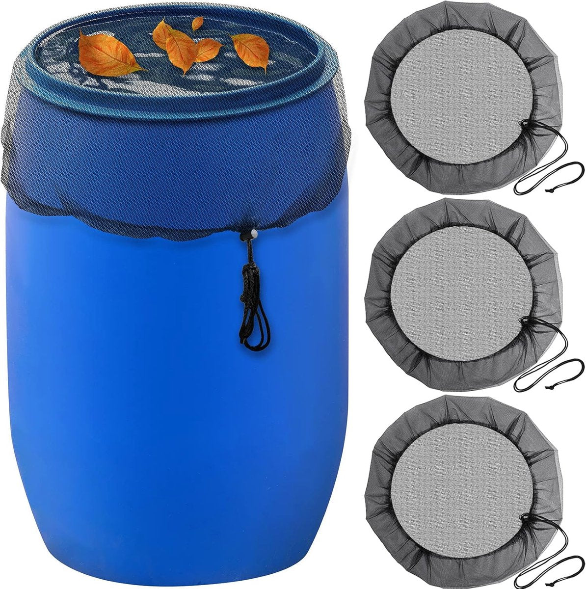 3 pieces - rain barrel cover - Rain barrel net - Protective cover for tank harvesting tools - With drawstring - Universal lid - Keeps dirt out of the rain barrel - for garden and camping, anti-rotation, anti-mosquito - 37.4 inches - Black