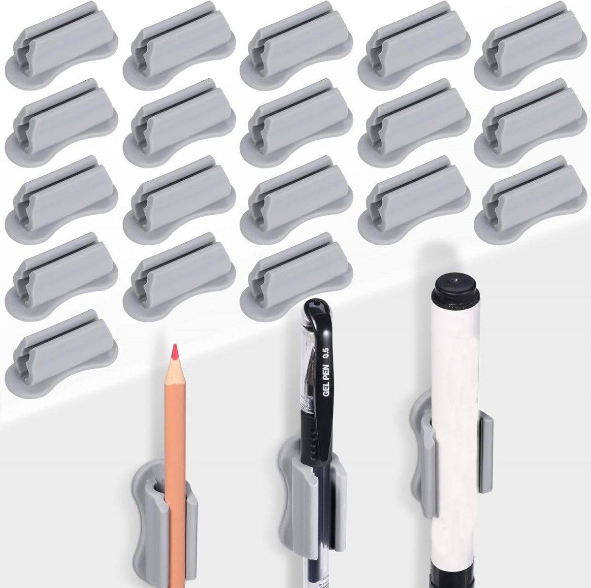 20 pieces - pen holder - pen holder for desk - self-adhesive silicone pen holder - for clipboard mounting in classroom - highlighter holder - pencil holder - for desk, classroom, office accessories - grey - 2*4.7 cm