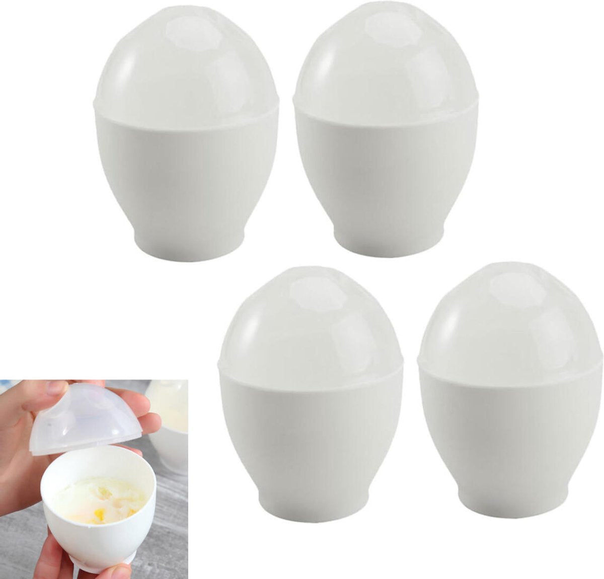 4 pieces - microwave egg cooker - egg cooker - making non-stick eggs and scrambled eggs - for instant breakfast - PP plastic steam cups - 6.5 x 9.5 cm - kitchen utensils - non-stick coating - for home kitchen - white