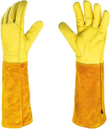 Gardening Gloves - 1 pair - Women/Men - Thorn-Resistant Cowhide Leather rose/blackberry pruning - thorn- and cut-resistant gardening gloves with long leather - Long Forearm Protection - Glove - heavy duty glove - Yellow