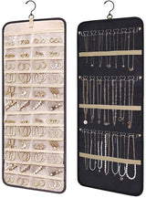 Jewelry organizer - 1 piece - Jewelry holder - Felt hanging bag - Earring organizer - Hanging jewelry organizer - Storage bag - Display rack - Double-sided necklace holder - Jewelry necklace organizer - with large zippered pockets and hooks - 84*36cm - bl