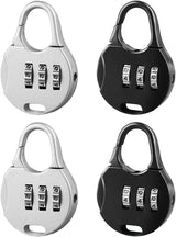 Allecto Plus - Mini Combination Lock for Suitcase Backpack Travel Bag - 3-Digit Padlock - 4 Pieces Black Silver - Adjustable - Jewelry Box Locks - Round