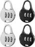 Allecto Plus - Mini Combination Lock for Suitcase Backpack Travel Bag - 3-Digit Padlock - 4 Pieces Black Silver - Adjustable - Jewelry Box Locks - Round